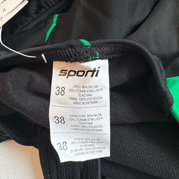 Sporti Piped Splice Wide Strap One Piece Swimsuit Black Green 38 NWT - Picture 7 of 9